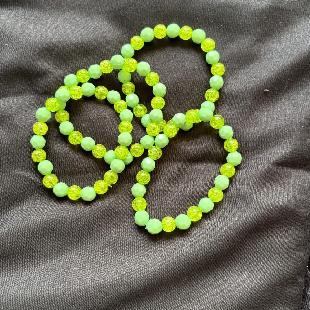 Neon Green Beaded Bracelets Set